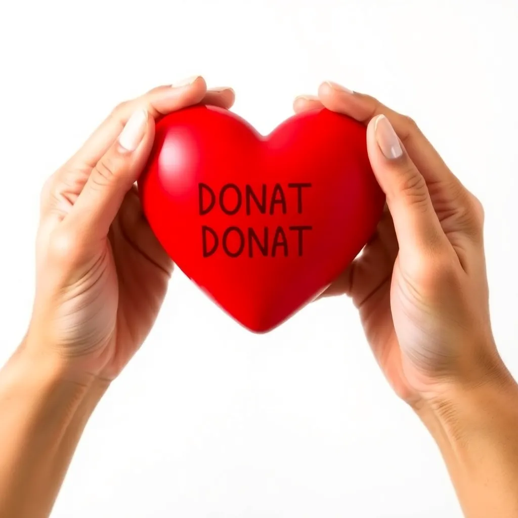Tangan memegang simbol hati yang melambangkan donasi dan dukungan komunitas
