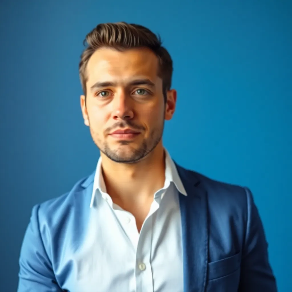 Businessman standing wearing white shirt with blue background