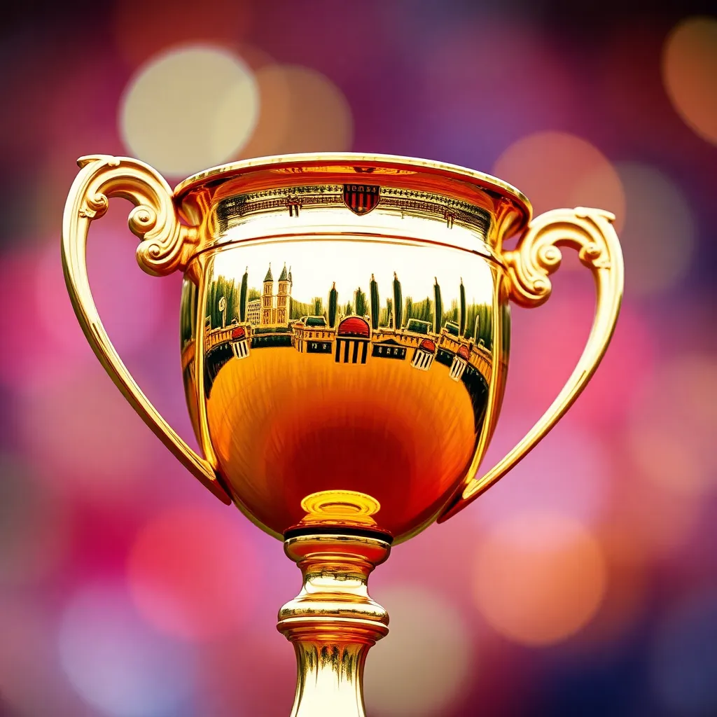 Trophy cup closeup with blurred colorful background
