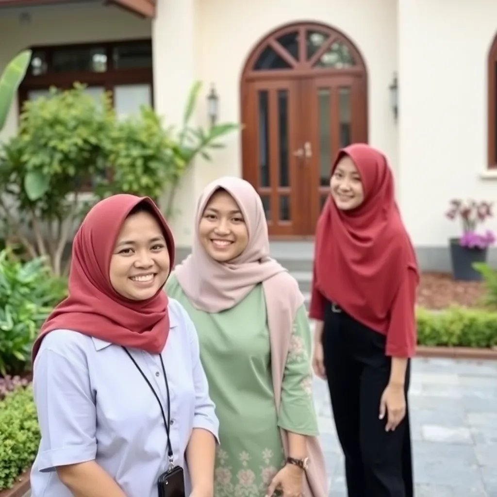 Foto pelanggan wanita muda tersenyum dengan latar belakang taman rumah