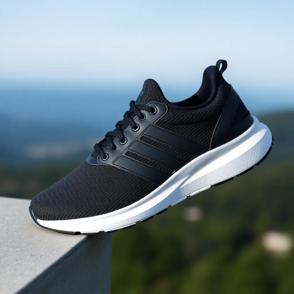 Black running shoes with white sole