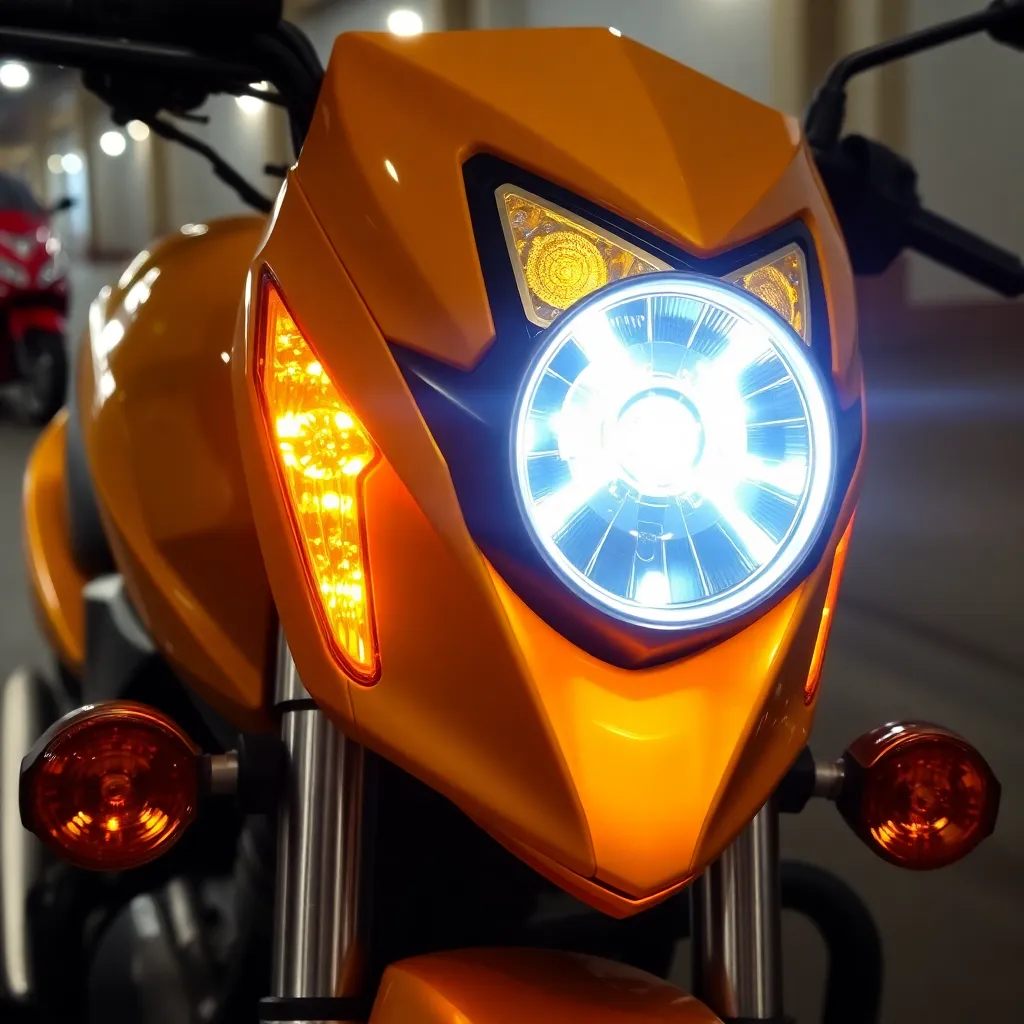 Gambar lampu motor berwarna hitam dan kuning emas