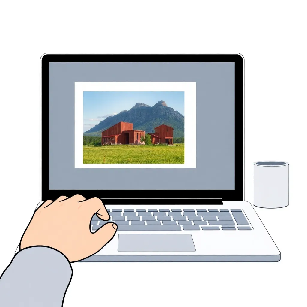 Illustration of a user downloading an enhanced photo on a laptop