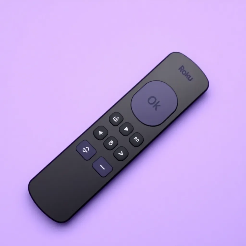 Purple background with Roku remote directional buttons and OK in center