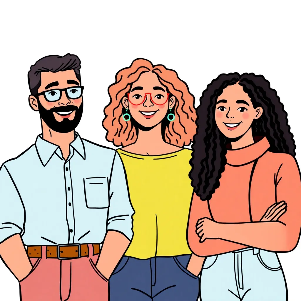 Illustration of a group of three diverse people representing a team