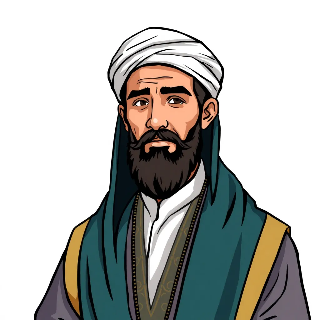 Ilustrasi seorang ulama Islam dengan pakaian tradisional