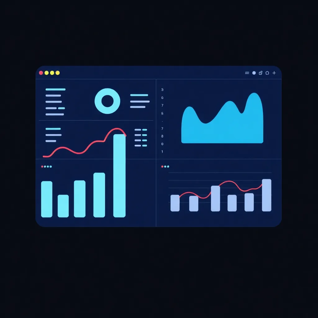 Icon of analytics dashboard with charts and graphs
