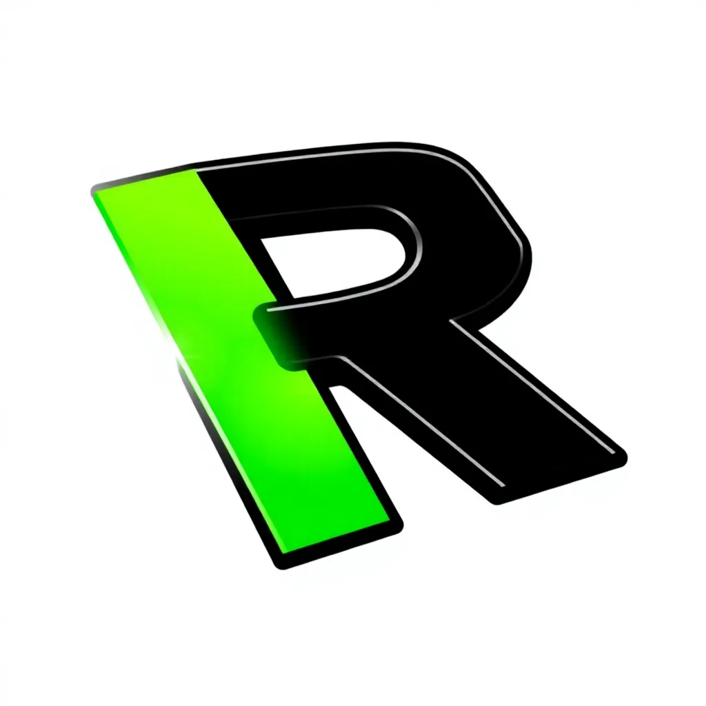 Logo Roblox style letter R in bright green and black