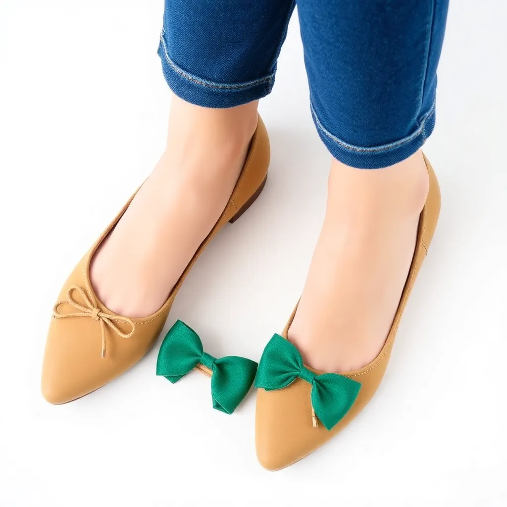 Beige flat shoes for women on white background