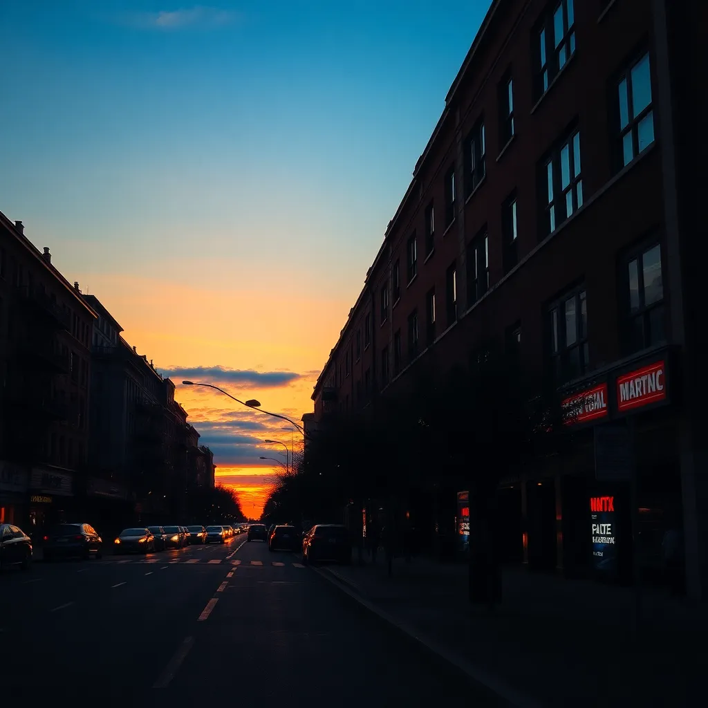 Article 1 image of city street at sunset with warm colors and silhouettes