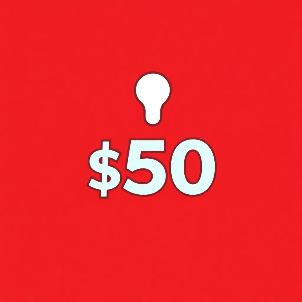 Icon representing $50 Oredo mobile top-up plan with red background