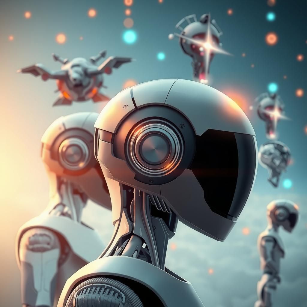 A futuristic image depicting robots, medical advancements, and AI technology