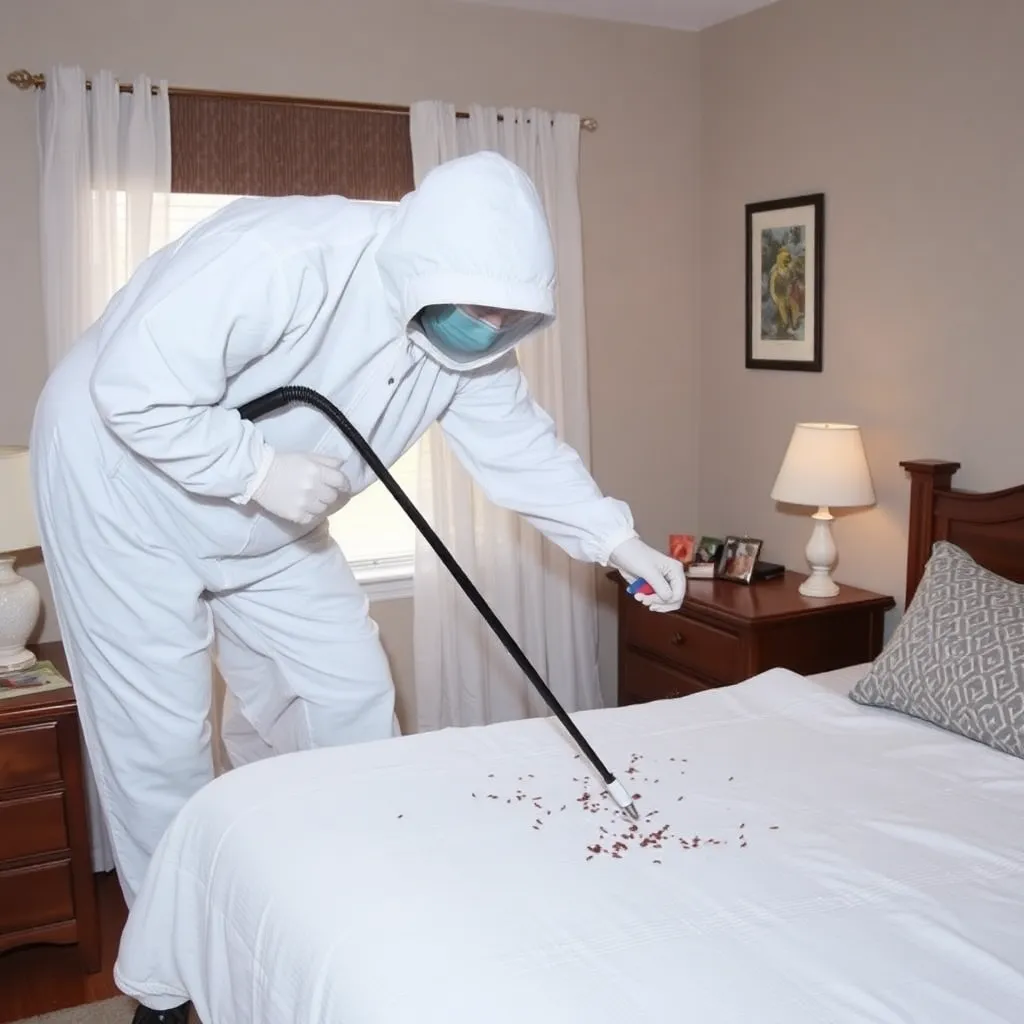 Bed Bug Treatment: image showing bed bug inspection and treatment in a bedroom