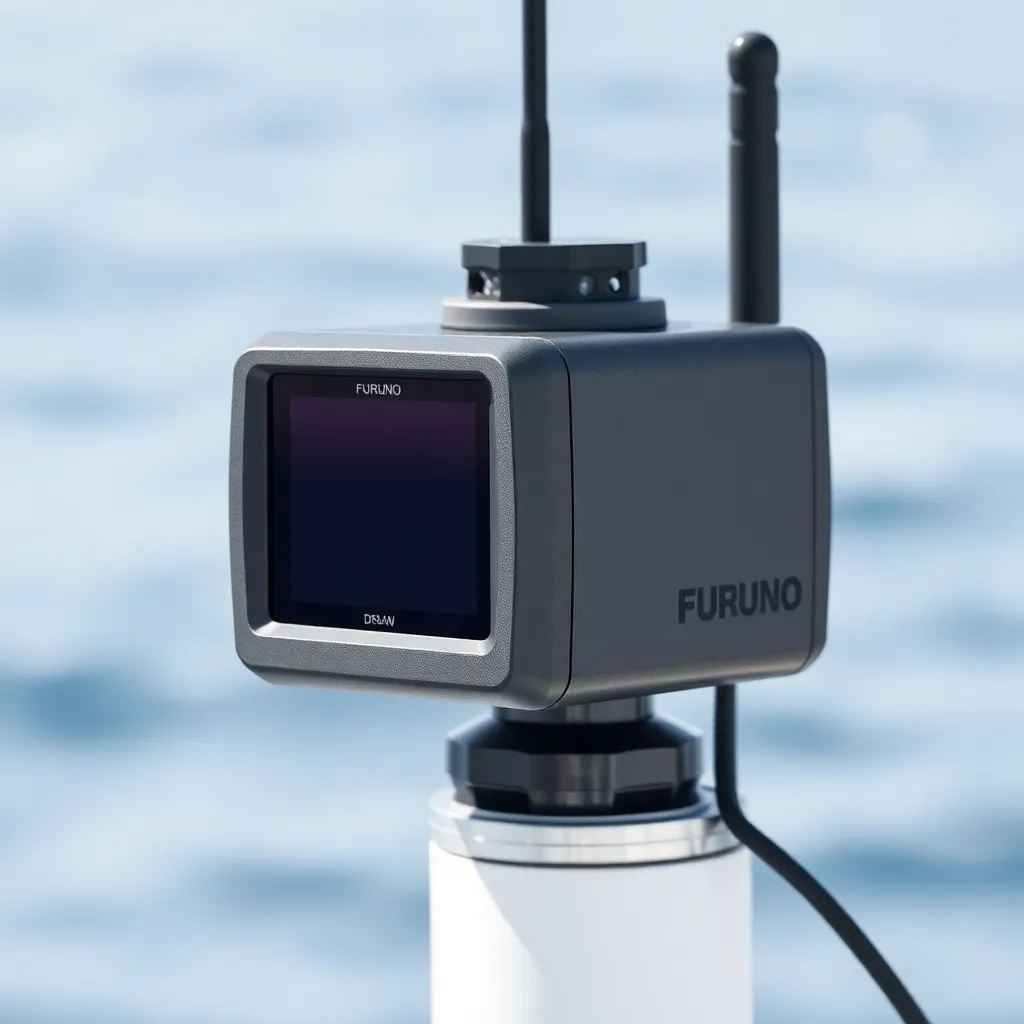 Furuno DRS4W radar device on yacht, compact wireless radar unit mounted on yacht mast