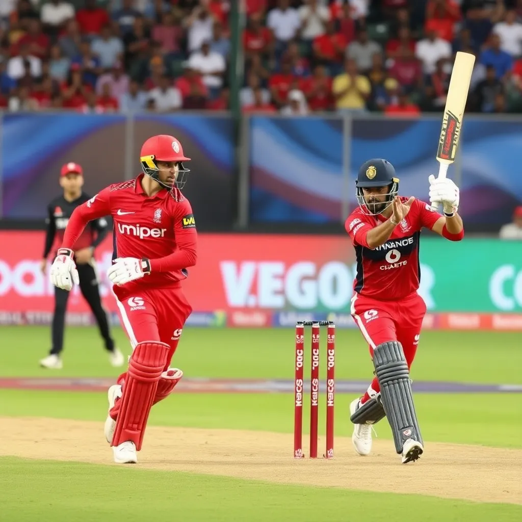 LSG vs RCB cricket match action with players in dynamic motion on the field