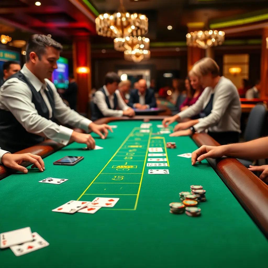 Live dealer game with cards and chips on a green felt table