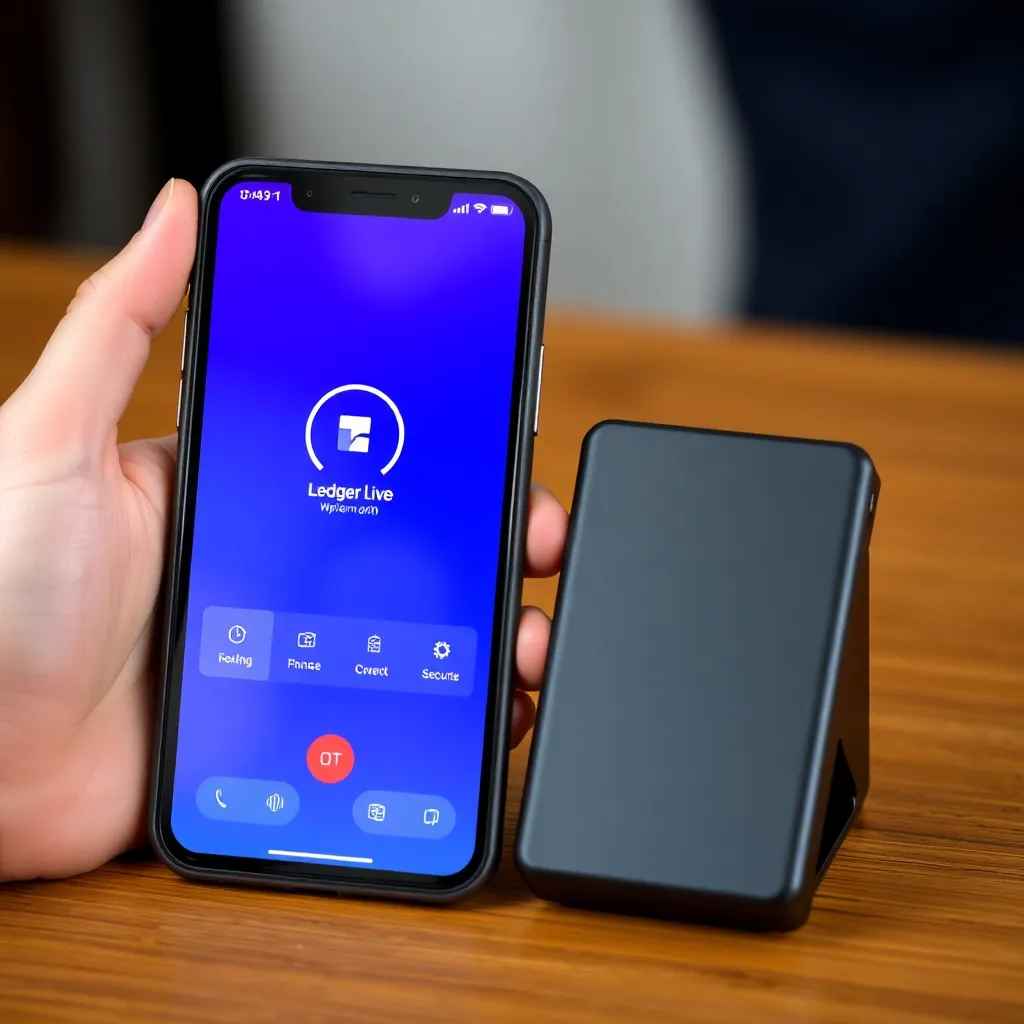 Ledger Live app on phone and Ledger device side by side