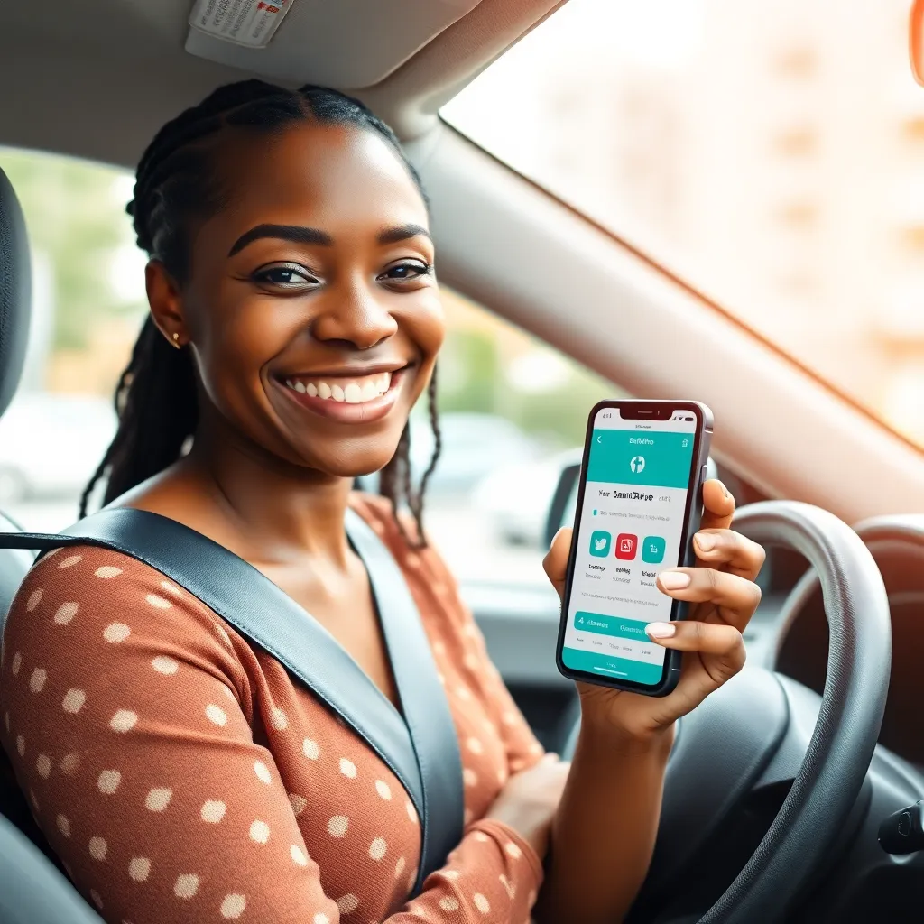 A happy Nigerian female passenger waiting for her ride