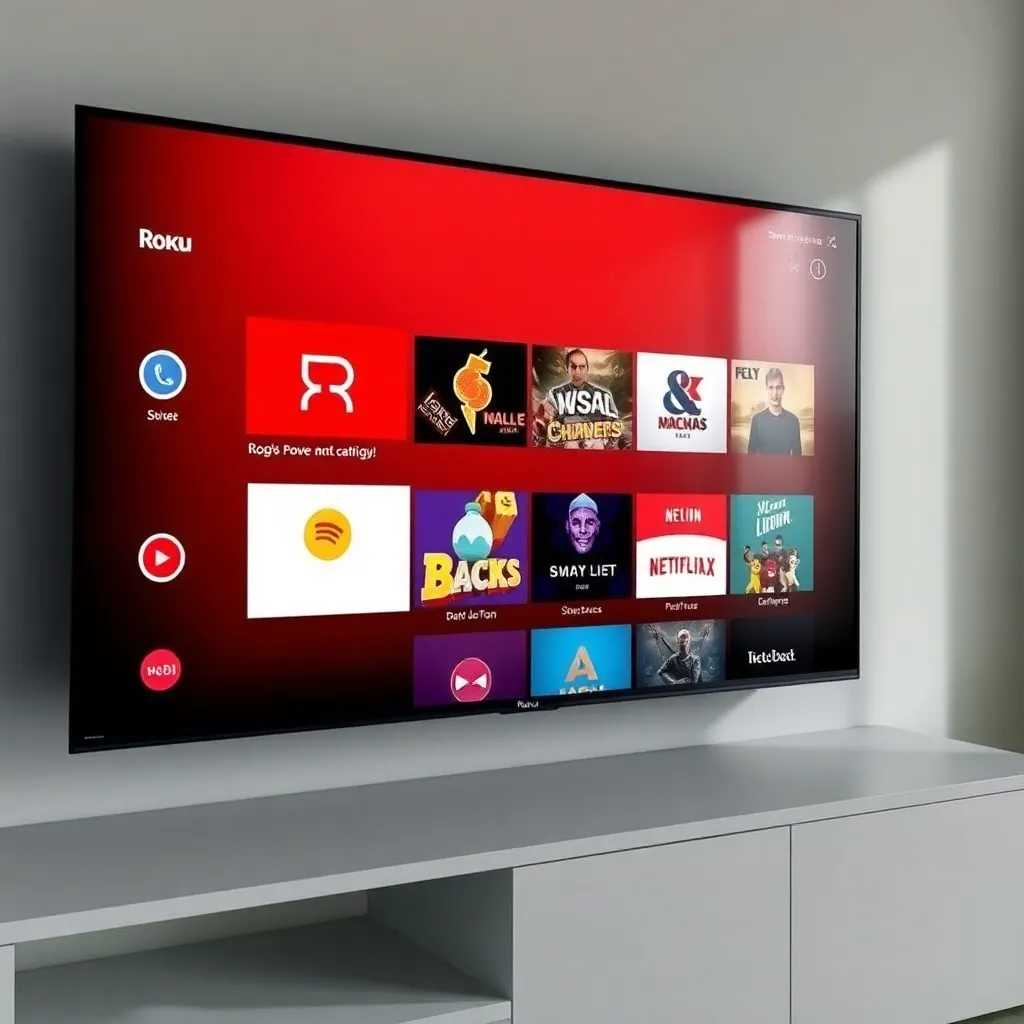 TV screen showing Roku smart TV OS interface with apps