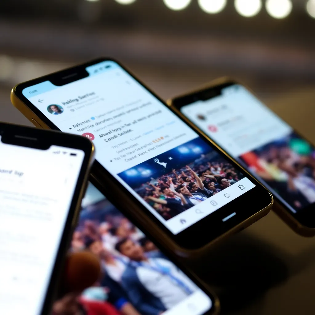 Close-up of mobile phones showing social media posts and fan reactions about the abandoned IPL match