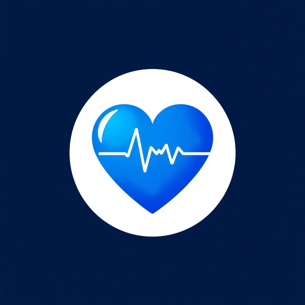 Blue heart with heartbeat line icon inside a circular border