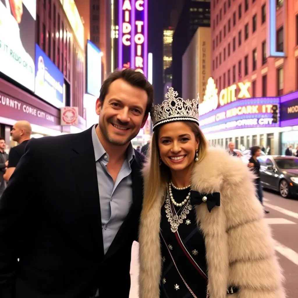 Hugh Jackman and King Princess posing together at Radio City in New York City