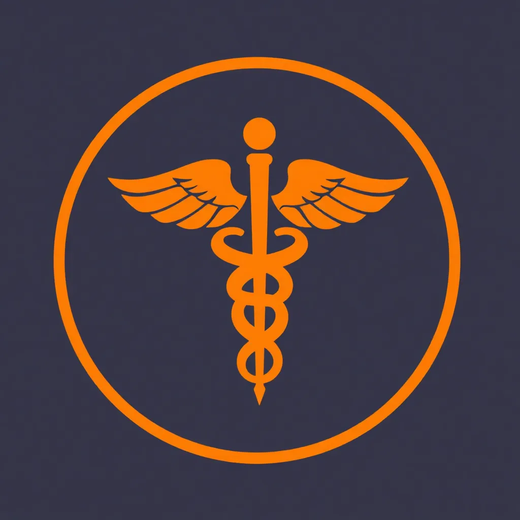 Orange medical caduceus icon inside a circular border
