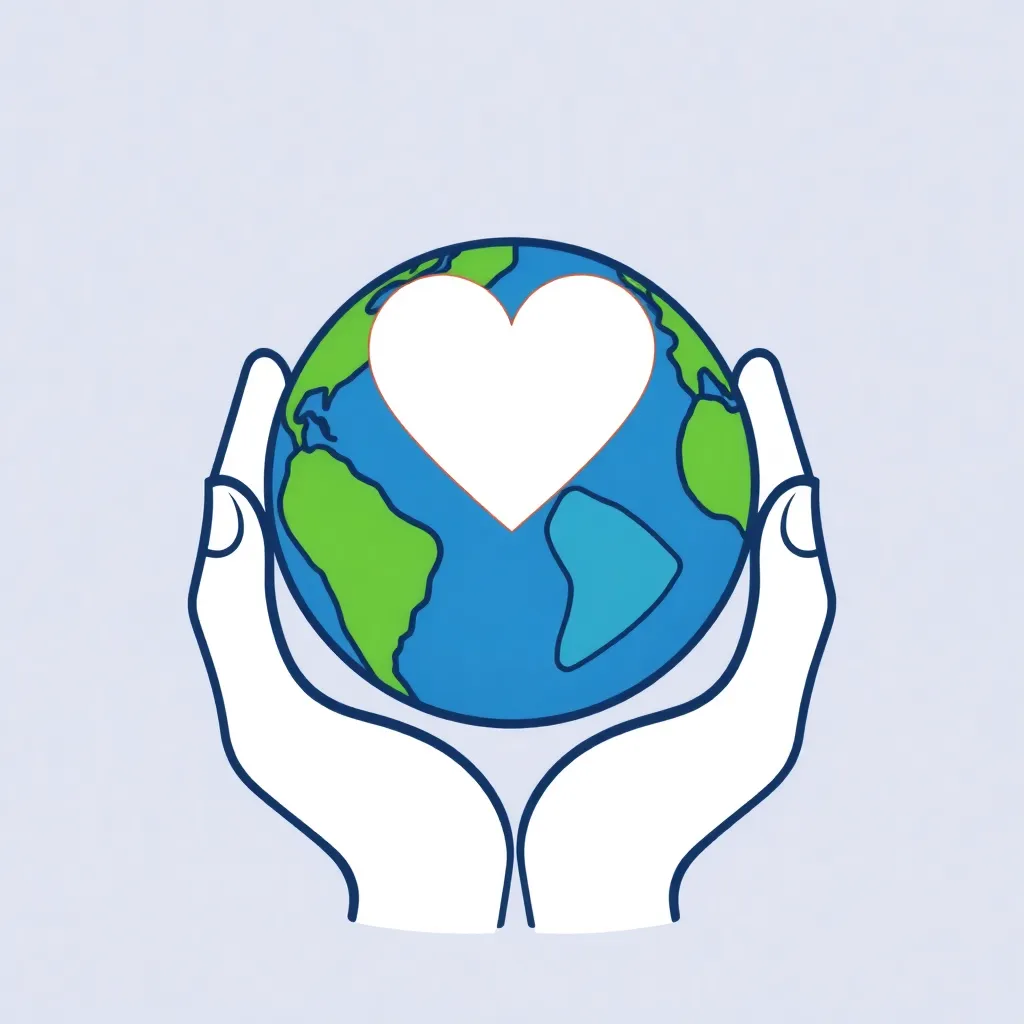 Icon of hands holding a globe with a heart representing fundraising for charity