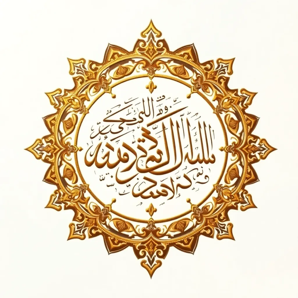 Kaligrafi Quran yang indah dengan pola rumit dan aksen emas