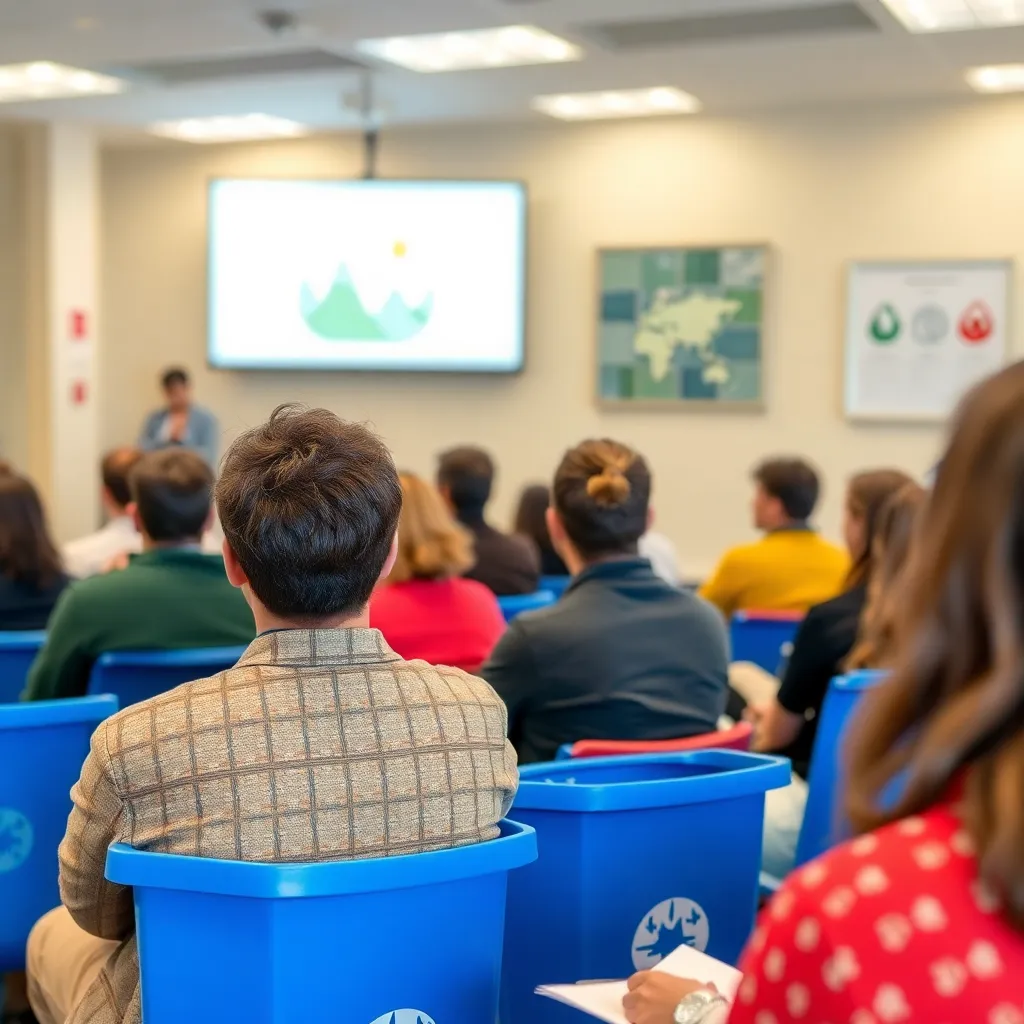 People attending a workshop on waste management and sustainability