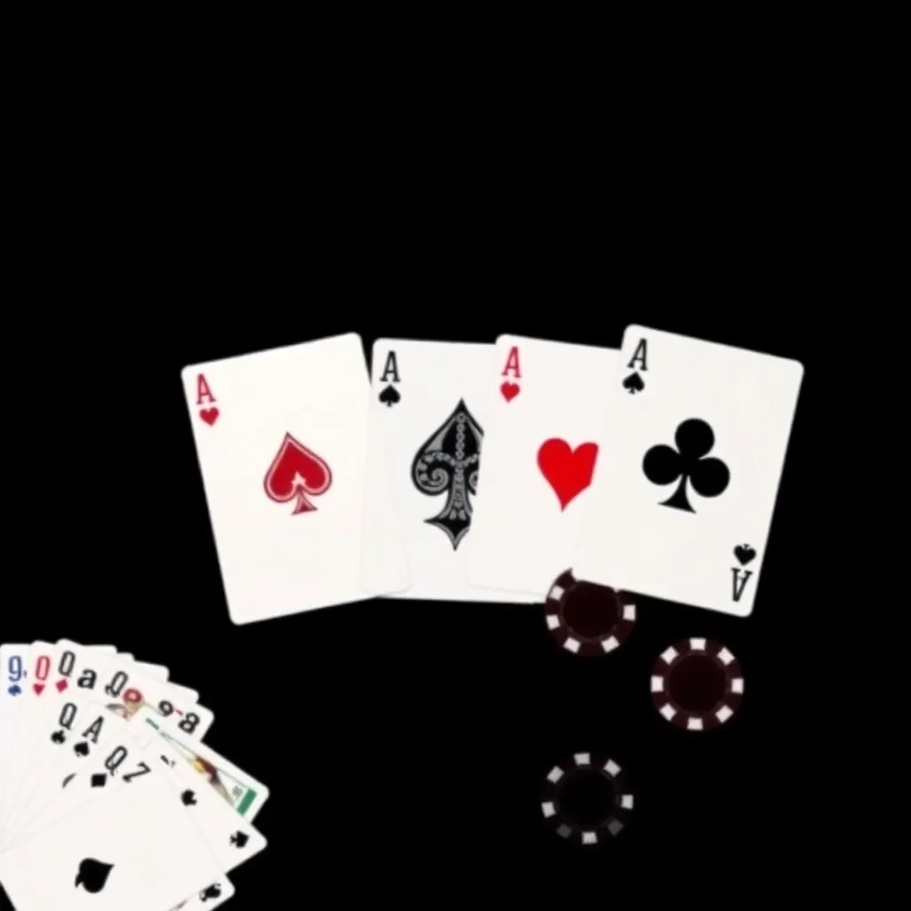 20-20 Teenpatti cards with ace of diamonds, ace of spades, ace of clubs and poker chips on black background