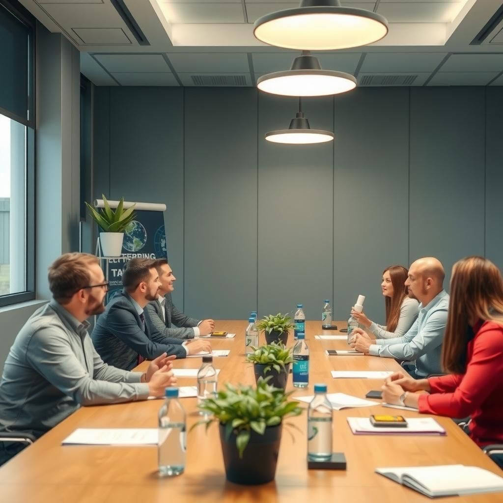 A corporate meeting discussing environmental responsibility