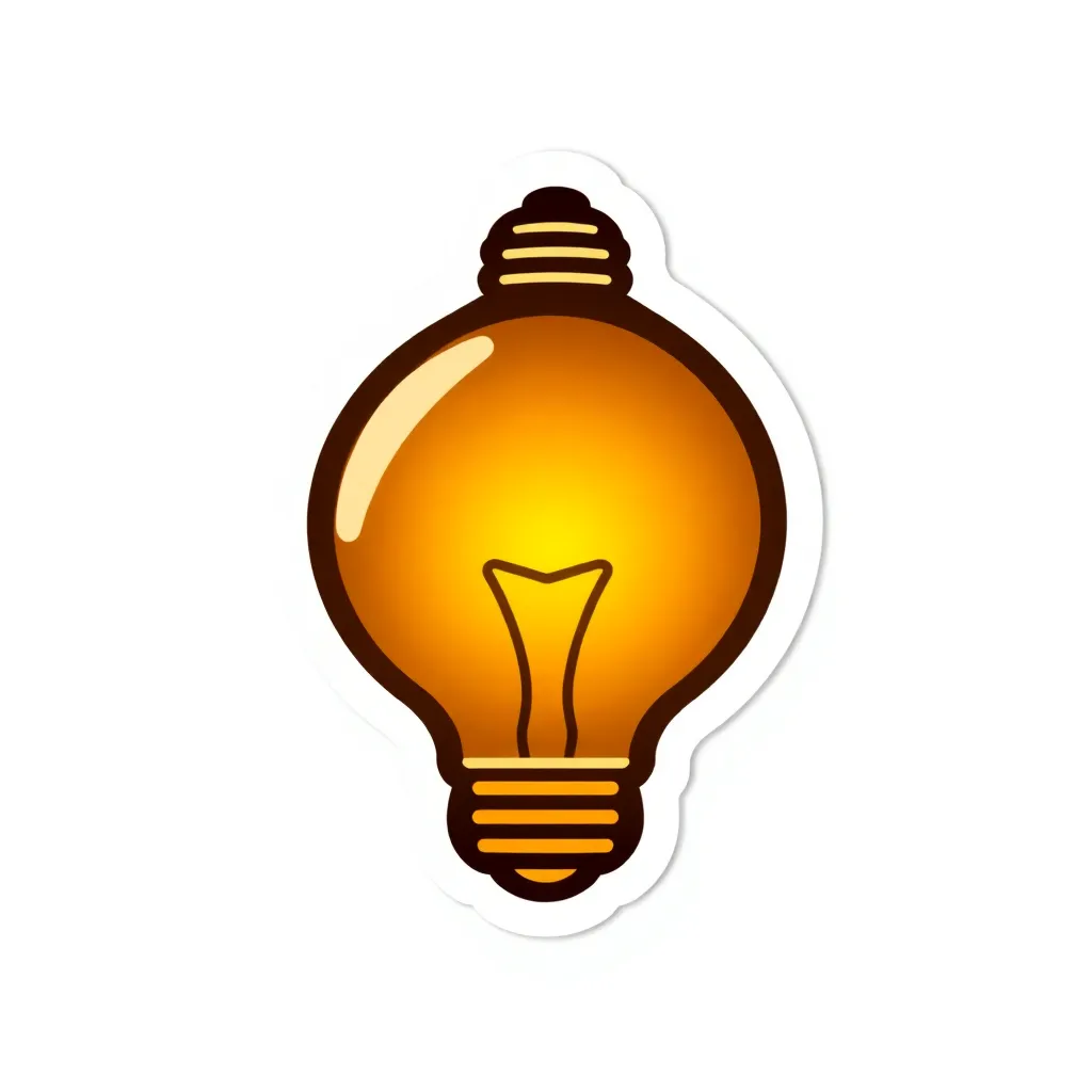 Light bulb emoji sticker, glowing yellow bulb