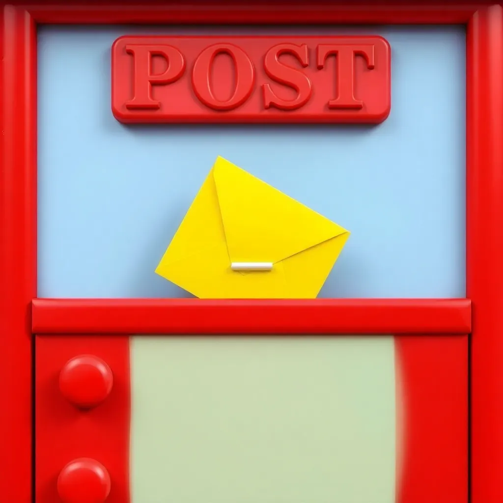 Red postbox with a yellow envelope sticking out