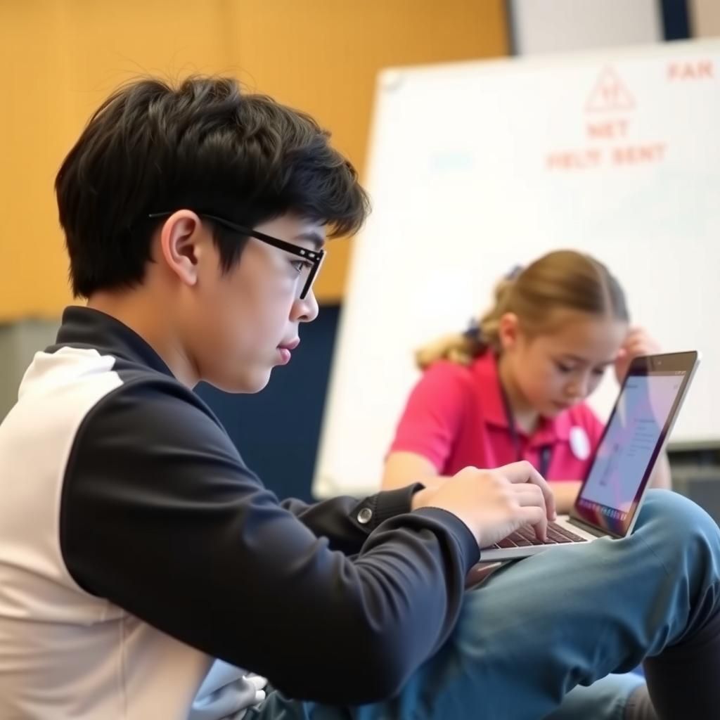 A student using a laptop for research