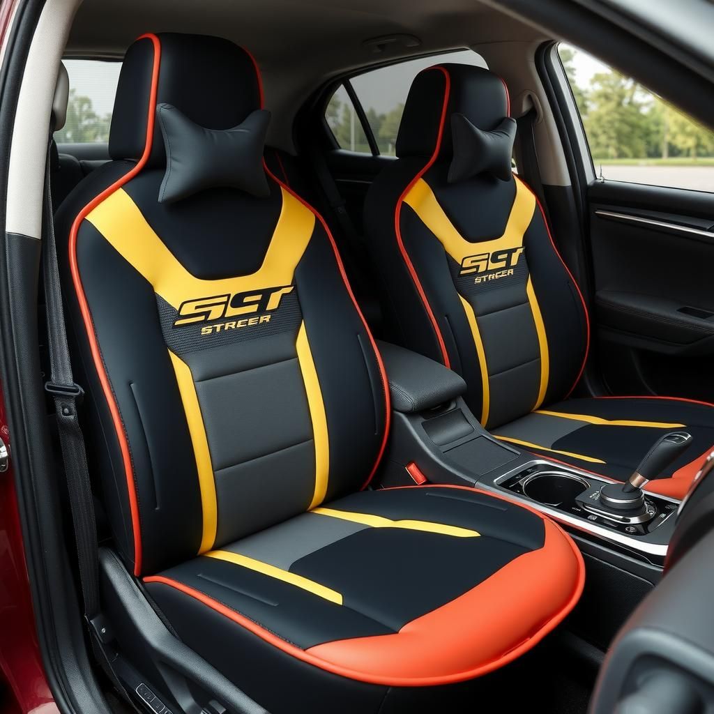 Sarung kusyen kereta dengan rupa yang sporty dan dinamik