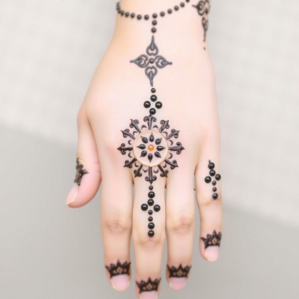Simple mehndi design on a hand with minimalistic patterns