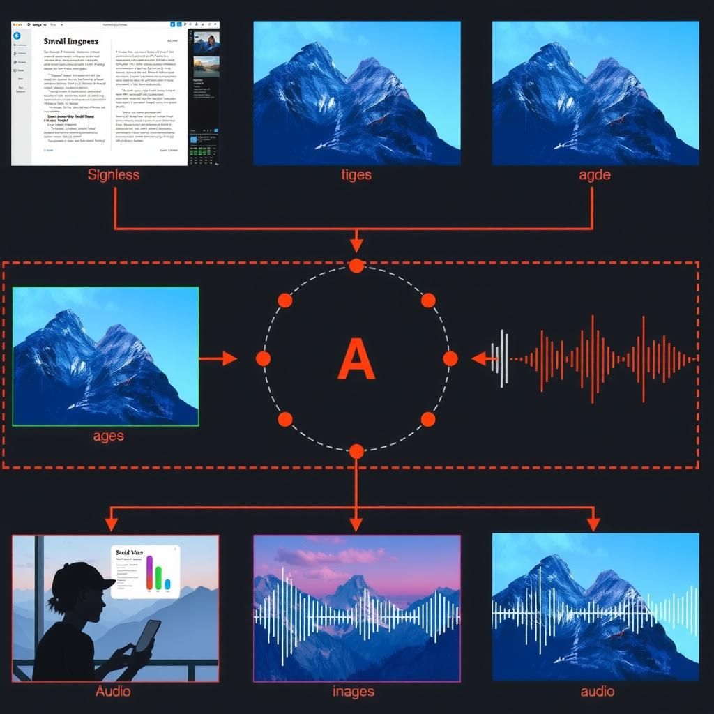 Multimodal AI system processing text, images, and audio simultaneously