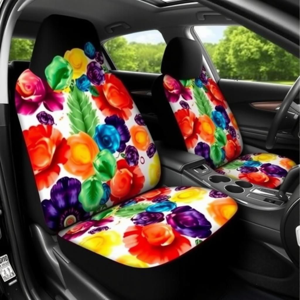 Sarung kusyen kereta dengan skema warna yang terang