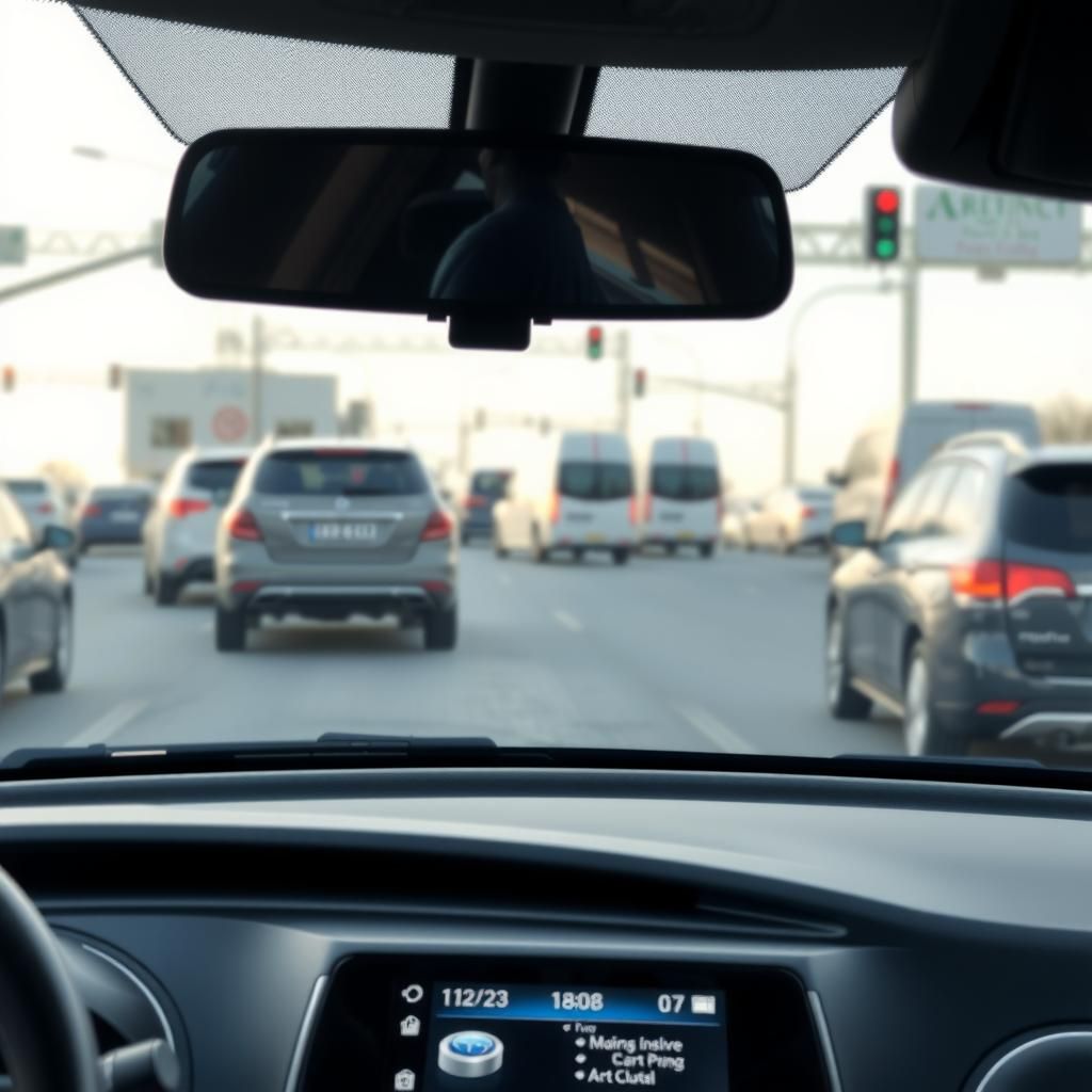 Self-driving car navigating traffic