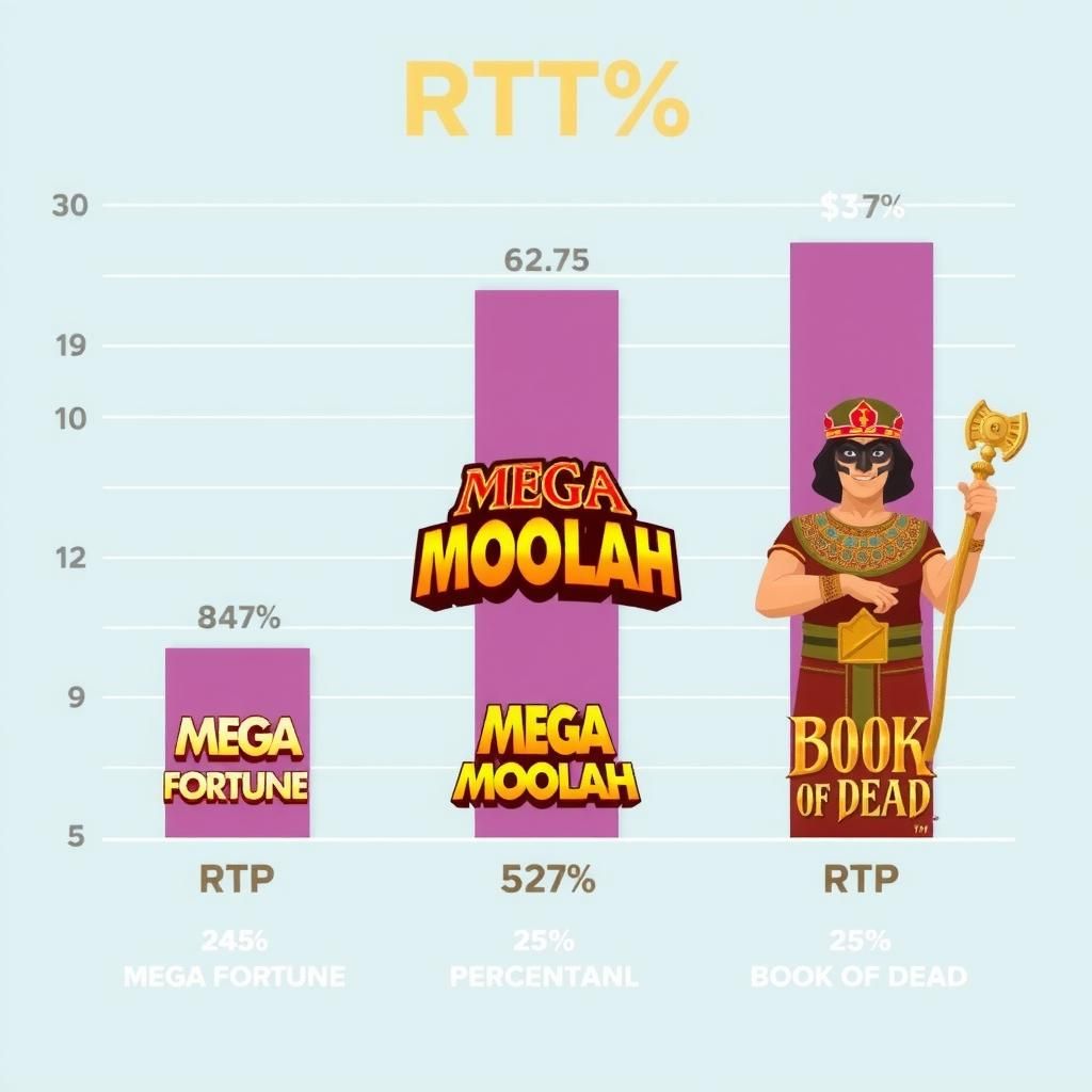 Bar chart showing RTP percentages for Mega Fortune, Mega Moolah, and Book of Dead