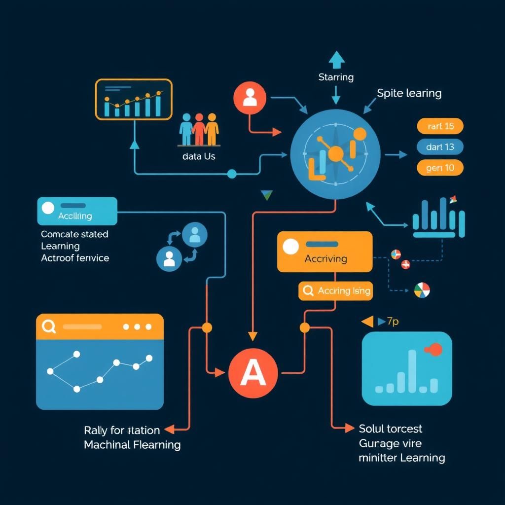 Illustration of a machine learning concept with data and algorithms