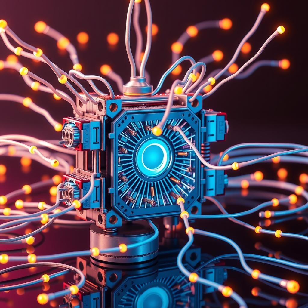 Quantum computing technology represented by a futuristic quantum computer
