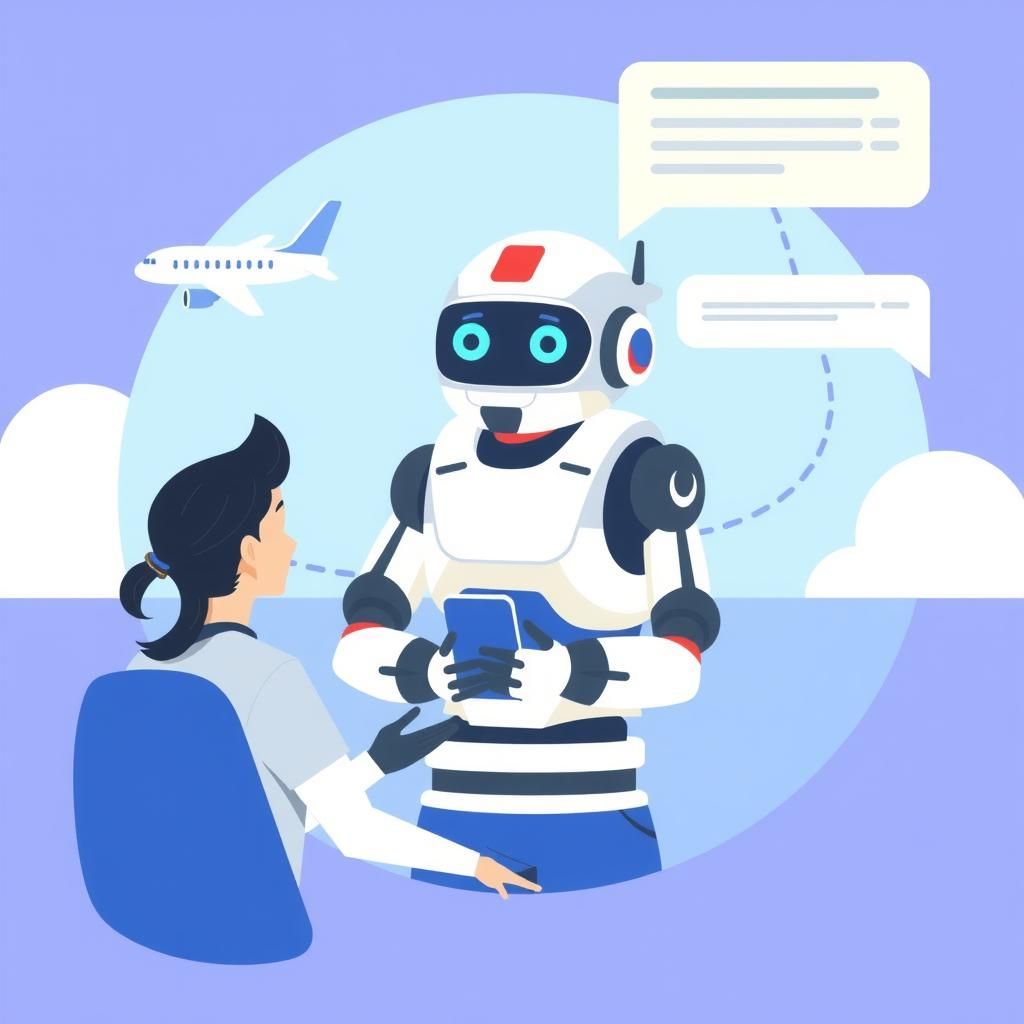 Illustration of a travel agency's chatbot interacting with a user