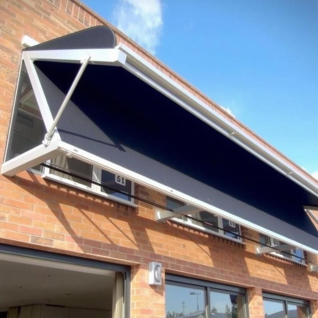 Image of a custom aluminium shade system installed on a commercial building