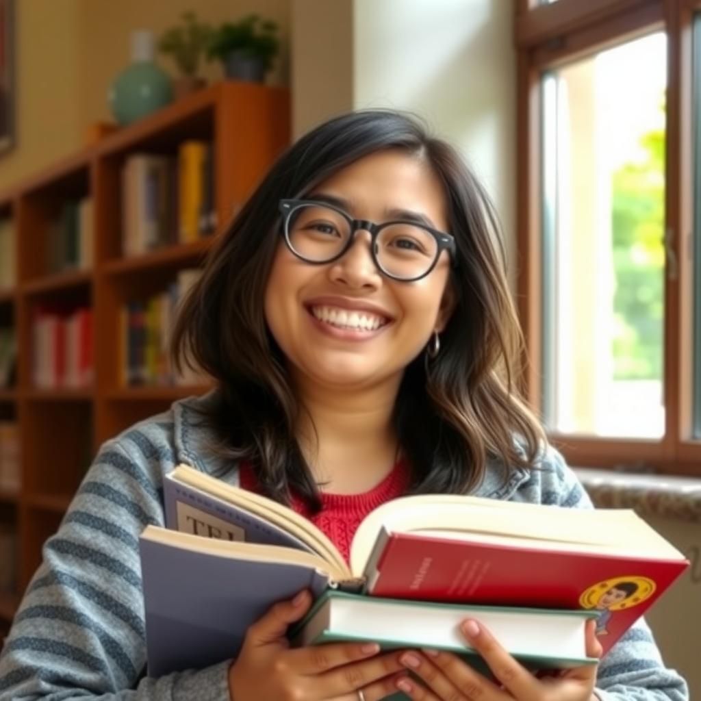 Estudiante sonriendo con libros