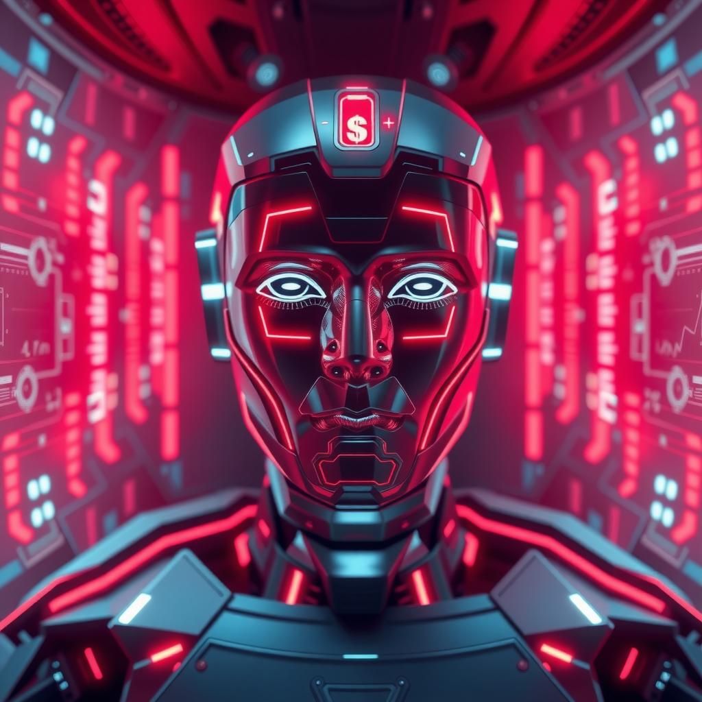 Futuristic AI safety monitoring system with red holographic displays and data visualization interfaces