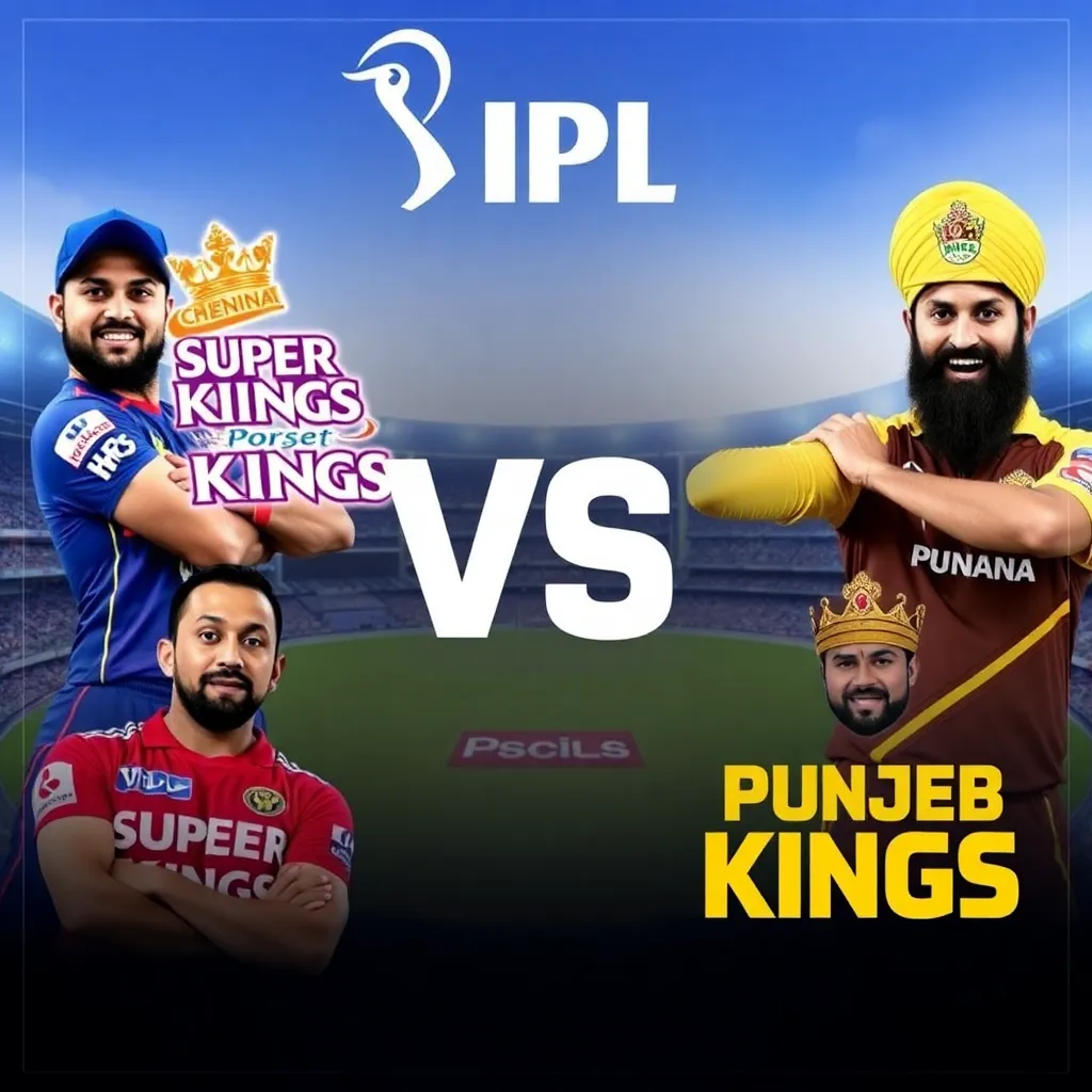 Chennai Super Kings vs Punjab Kings IPL 2025 match preview with players in action and stadium background