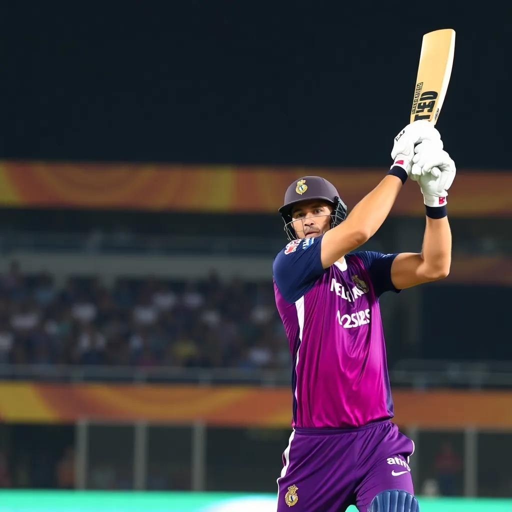 Mitchell Marsh hitting a six during IPL 2025 chase against Gujarat Titans at Narendra Modi Stadium