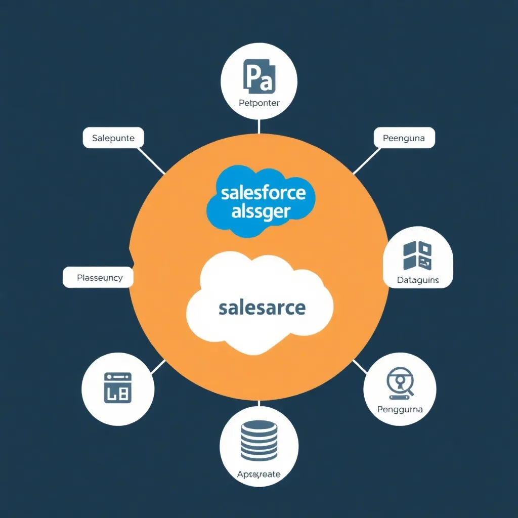Diagram yang menunjukkan hubungan bahasa Apex dengan platform Salesforce, database, dan pengguna